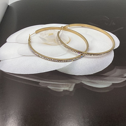 Σκουλαρίκια κρίκοι από  ατσάλι Large Gold με στρας FA 9380