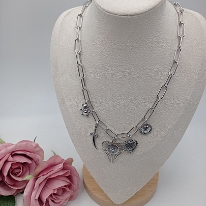 Κολιέ Ατσάλινο με κρεμαστά στοιχεία FA 1051 Silver