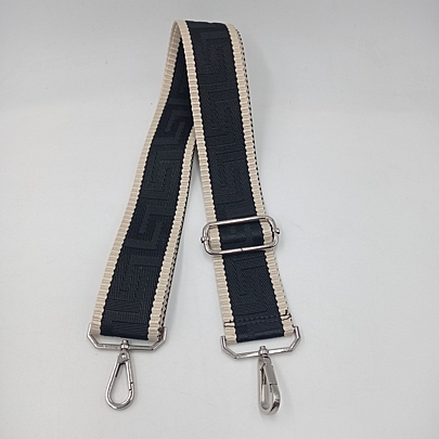 Ιμάντας Τσάντας Μαίανδρος FA 52154 Black/Beige (ασημί λεπτομέρειες) 