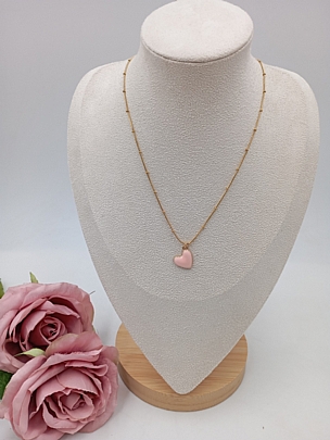 Κολιέ χειροποίητο σχέδιο καρδούλα RH5117 Pink/Gold