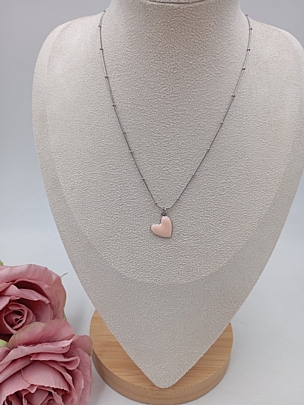 Κολιέ χειροποίητο σχέδιο καρδούλα RH5117 Pink/Silver