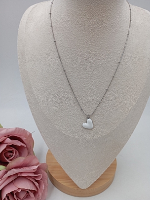 Κολιέ χειροποίητο σχέδιο καρδούλα RH5117 White/Silver