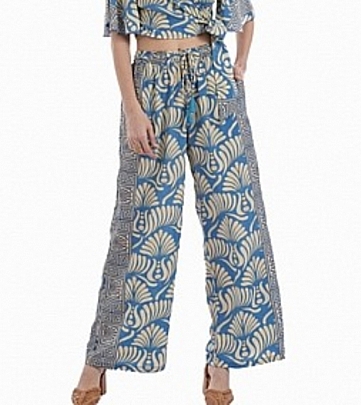 Platinum  Γυναικεία Παντελόνα Με Boho Σχέδιο Με Λάστιχο & Τσέπες 82546 Grey-Blue
