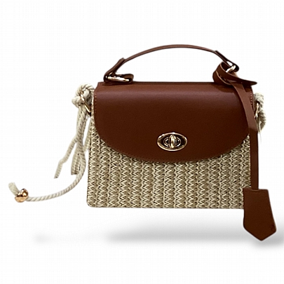 Ψάθινη Τσάντα Χειρός Ώμου 3049 Brown