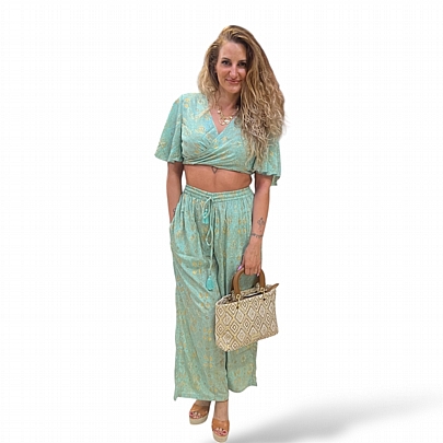Platinum  Γυναικεία Παντελόνα Με Boho Σχέδιο Με Λάστιχο & Τσέπες 82502 Aqua