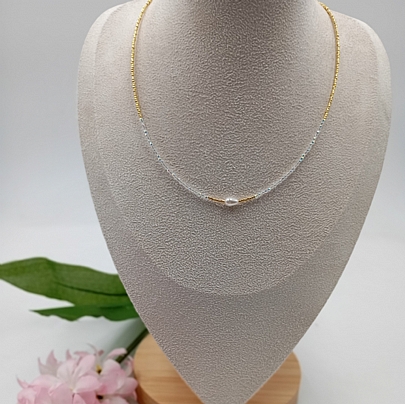 Κολιέ χειροποίητο με περλίτσα RH5025-3 Gold Clear 