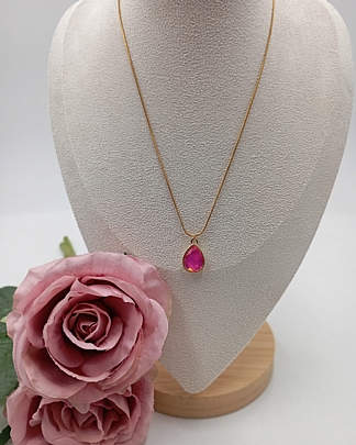 Κολιέ χειροποίητο κρύσταλλο δάκρυ RH4842 Fuchsia