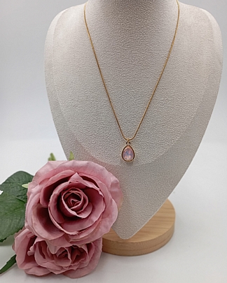 Κολιέ χειροποίητο κρύσταλλο δάκρυ RH4842 Pink