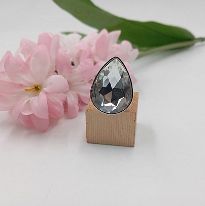 Δαχτυλίδι Χειροποιήτο κρύσταλλο δάκρυ RH4958 Silver Clear