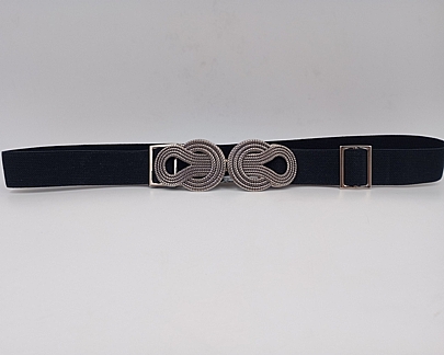 Ζώνη μαύρη ελαστική με ασημί σχέδιο ZSP-19431-3 Silver