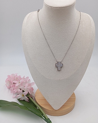 Κολιέ ατσάλινο σταυρός με στρασάκια 59133 Silver
