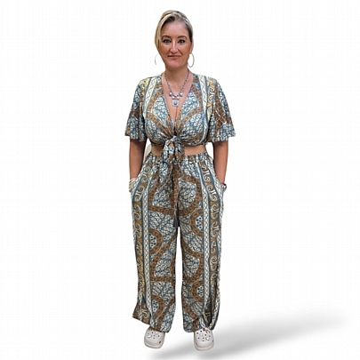 Platinum  Γυναικεία Παντελόνα Με Boho Σχέδιο Με Λάστιχο & Τσέπες 82543 Blue