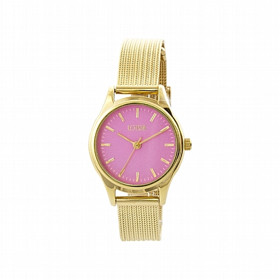 Loisir Ρολόι Mini Elegance με επίχρυσο ατσάλινο mesh band και φούξια καντράν