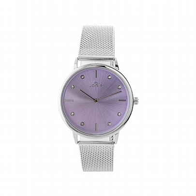Προϊόν: Ρολόι Fountain με ατσάλινο mesh band και λιλά καντράν Ρολόι Fountain με ατσάλινο mesh band και λιλά καντράν