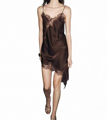 Γυναικείο Lingerie σατέν ασύμμετρο φόρεμα 7838 Brown