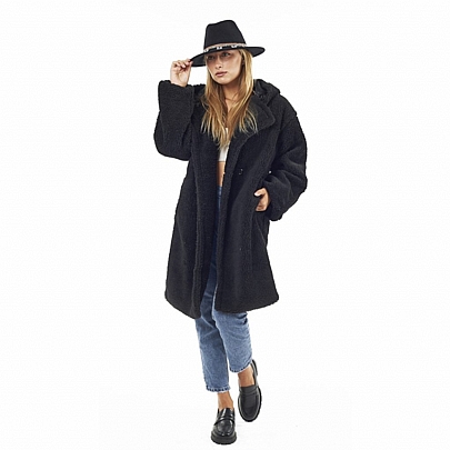 Προϊόν: Verde Πανωφόρι με κουκούλα και teddy υφή 33-0701 Black Verde Πανωφόρι με κουκούλα και teddy υφή 33-0701 Black