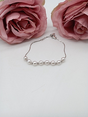 Βραχιόλι ατσάλινο ασημί με Πέρλα 159187 Silver