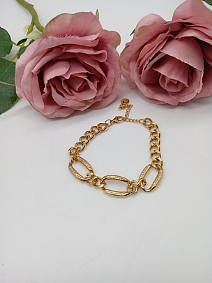 Βραχιόλι ατσάλινο χρυσό με στρασάκια 53183 Gold