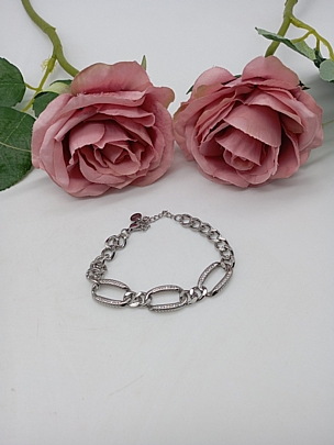 Βραχιόλι ατσάλινο χρυσό με στρασάκια 53183 Silver