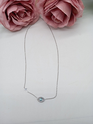 Κολιέ ατσάλινο Ματάκι με στρασάκια 57744 Silver