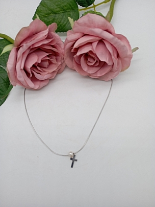 Κολιέ ατσάλινη αλυσίδα σε σχήμα Σταυρού με πέρλα 344799 Silver