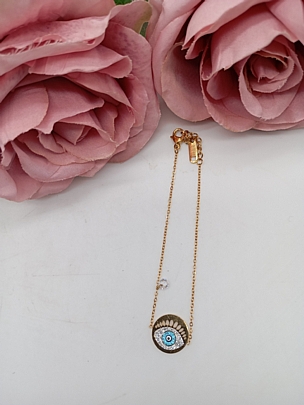 Βραχιόλι ατσάλινο Χρυσό ματάκι με στρασάκια 4477 Gold