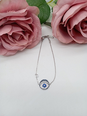 Βραχιόλι ατσάλινο Ασημί ματάκι με στρασάκια 4477 Silver