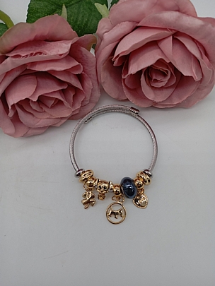 Προϊόν: Βραχιόλι Stainless Steel Charms τριφύλλι, σκυλάκι, καρδούλα και μπλε χάντρα Βραχιόλι Stainless Steel Charms τριφύλλι, σκυλάκι, καρδούλα και μπλε χάντρα