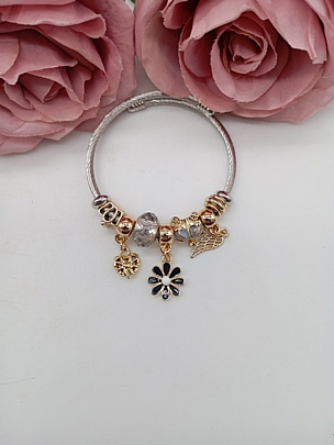 Προϊόν: Βραχιόλι Stainless Steel Charms λουλούδι, φτερό , καρδούλα και διαφανή χάντρα 36915 Βραχιόλι Stainless Steel Charms λουλούδι, φτερό , καρδούλα και διαφανή χάντρα 36915