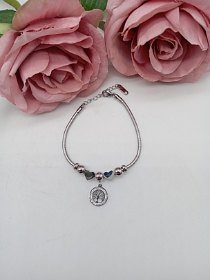 Βραχιόλι ατσάλινο αλυσίδα δέντρο ζωής με καρδούλες 58178 Silver