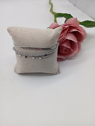 Βραχιόλι ατσάλινο Τριπλό Αλυσίδα, Καρδούλες και Στρασάκια 5186 Silver