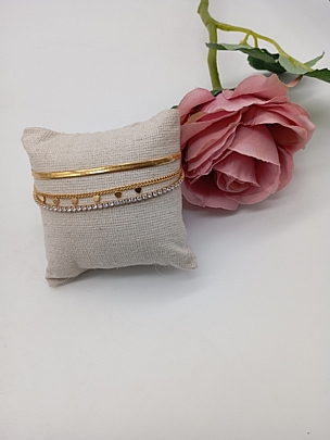 Βραχιόλι ατσάλινο Τριπλό Αλυσίδα, Καρδούλες και Στρασάκια 5186 Gold