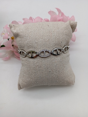 Βραχιόλι ατσάλινο  με οβάλ κρίκους και στρας 6037 Silver