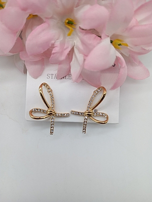 Σκουλαρίκια ατσάλινα καρφωτά τύπου Φίογκος λεπτός με στρασάκια 1936 Gold