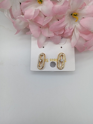 Σκουλαρίκια ατσάλινα καρφωτά οβάλ με στρασάκι στην μέση 4702 Gold