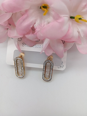 Σκουλαρίκια ατσάλινα καρφωτά οβάλ με στρασάκια 4294 Gold