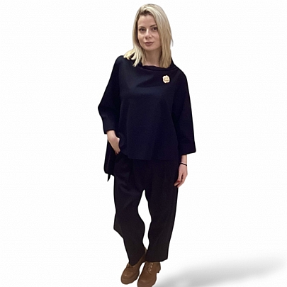 Σετ ασύμμετρη μπλούζα με καρφίτσα και παντελόνι baggy Black