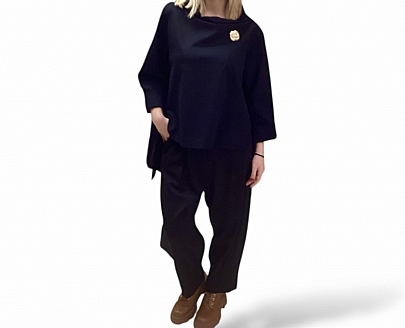 Σετ ασύμμετρη μπλούζα με καρφίτσα και παντελόνι baggy Black