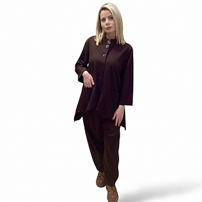 Σετ ασύμμετρο πουκάμισο και παντελόνι baggy Brown