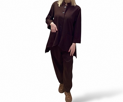 Σετ ασύμμετρο πουκάμισο και παντελόνι baggy Brown