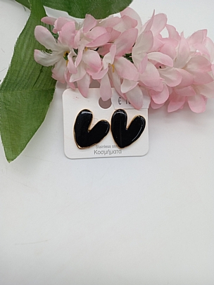 Σκουλαρίκια χρυσά ατσάλινα καρφωτά Μαύρες Καρδιές 4810 Black