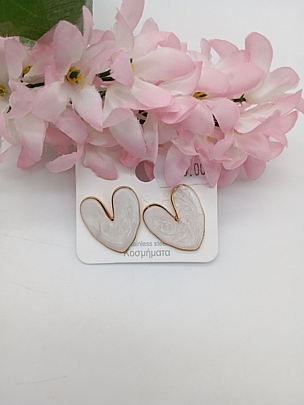 Σκουλαρίκια χρυσά ατσάλινα καρφωτά Λευκές Καρδιές 4810 White