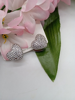 Σκουλαρίκια ασημένια ατσάλινα Καρδιές με στρασάκια 3158 Silver