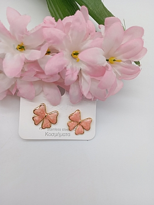 Σκουλαρίκια καρφωτά Ροζ Φιόγκοι 3567 Gold