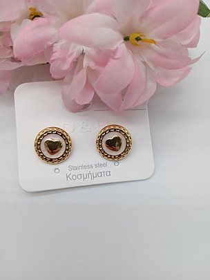 Σκουλαρίκια καρφωτά στρόγγυλα με καρδιά 3865 Gold