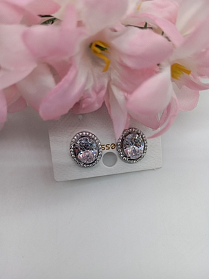 Σκουλαρίκια καρφωτά στρόγγυλα με αστραφτερή πέτρα και στρασάκια 4718 Silver