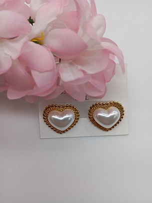 Σκουλαρίκια ατσάλινα καρφωτά Καρδιά με Πέρλα 2047 Gold