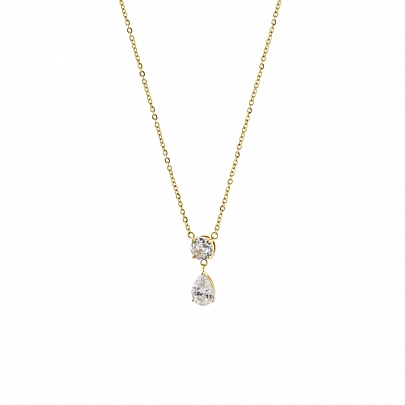 Loisir Κολιέ Happy Hearts ατσάλινο επίχρυσο με δύο λευκά ζιργκόν