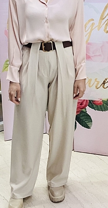 Γυναικεία Παντελόνα με λάστιχο και ζωνή YS 90444 Beige