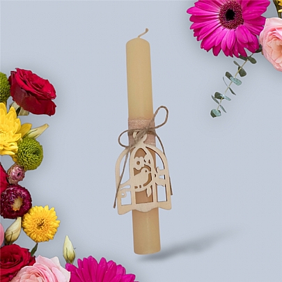 Λαμπάδα κυλινδρική με ξύλινο διακοσμητικό LA1202 Μπεζ